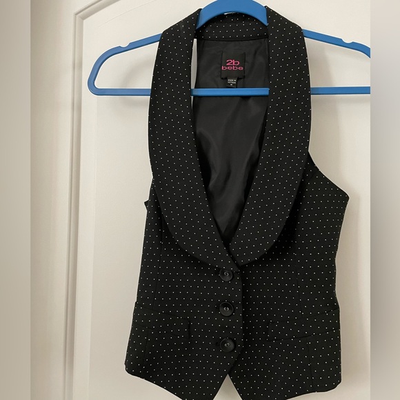 2B Bebe Tops - Black White Dotted Adjustable Vest